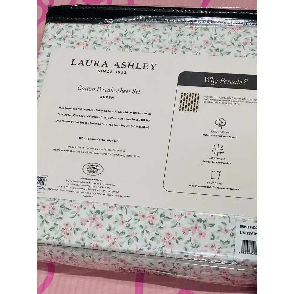 NWT❤️Laura Ashley -Cotton Percale QUEEN Bedding Sheet Set